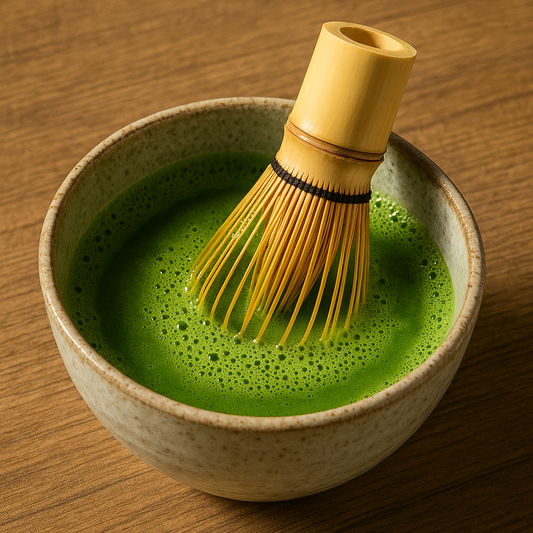 matcha et fouet dans un bol